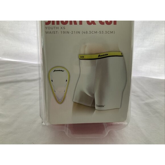 Franklin Sports Youth Compression Short with Cup, White/Neon XS  19”-21" Waist - Picture 5 of 11